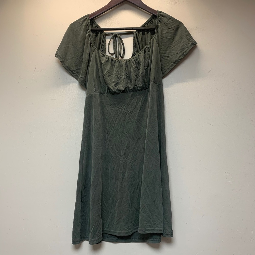 Blue Rain Francesca's Mini Dress Women L Green Excellent Flutter Sleeve Tie Back